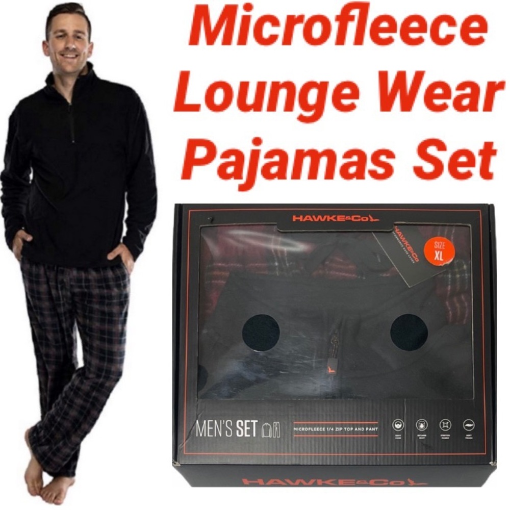 Mens Pajamas 2 Pc Set Shirt & Sleep Pants Loungewear Cozy Micro Fleece Size XL
